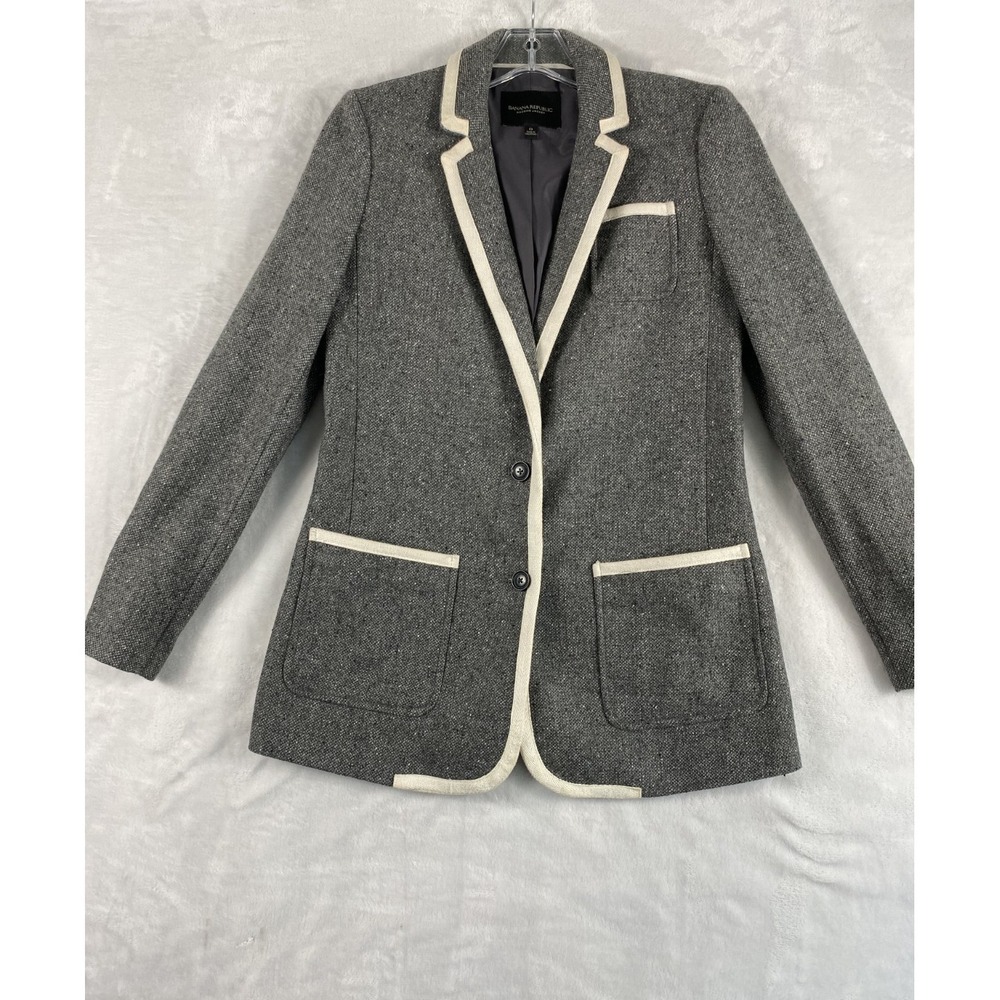 Banana Republic Blazer Jacket Sz 0 Grey Wool Blend Preppy Academia